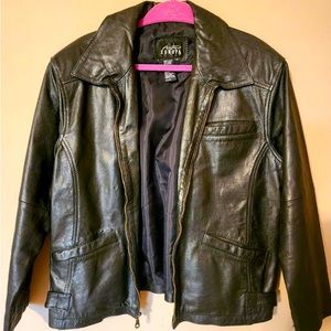 Black Genuine Leather Moto Jacket by Europa womans Large